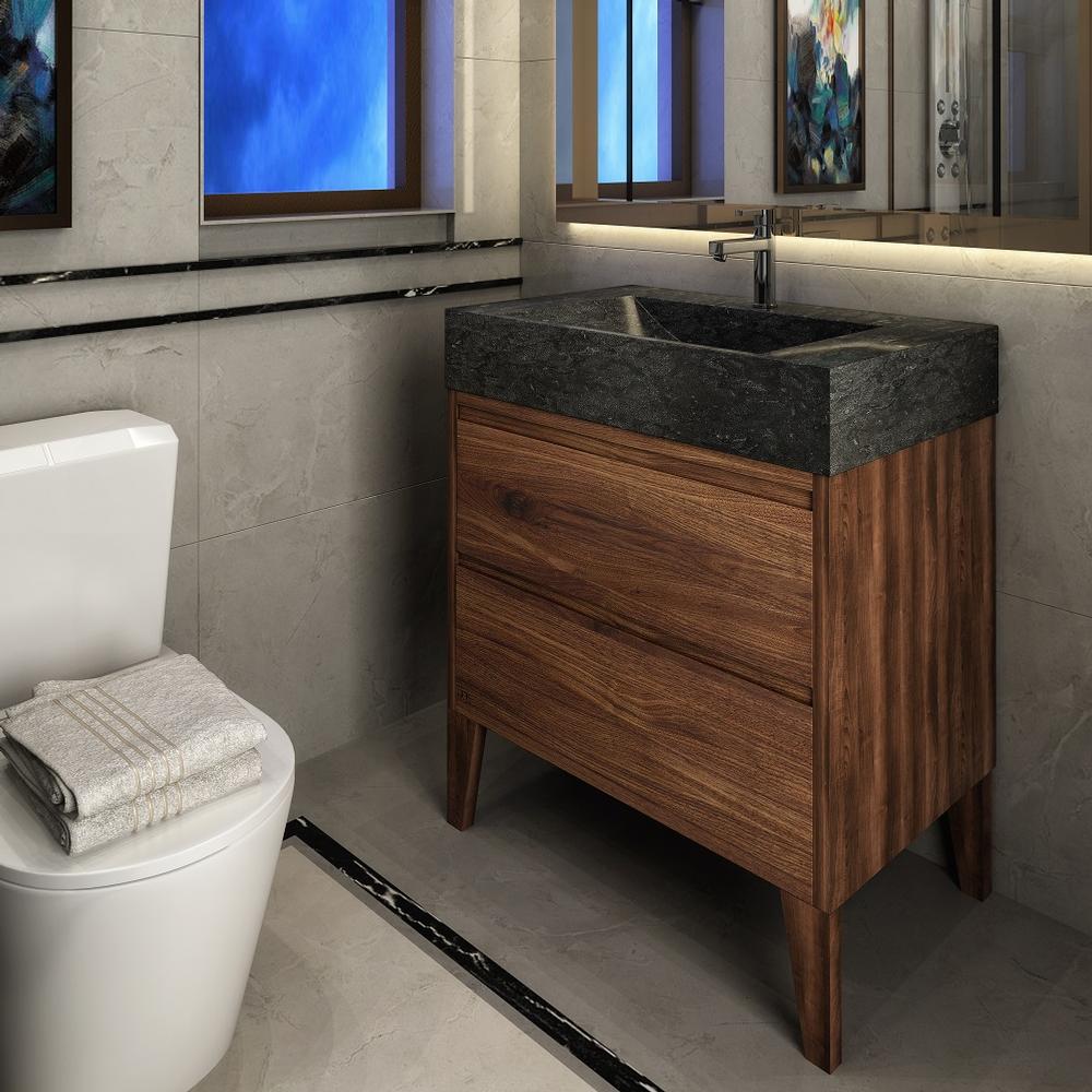 solid wood bathroom vanity | drawers | limestone sink | vng 30"