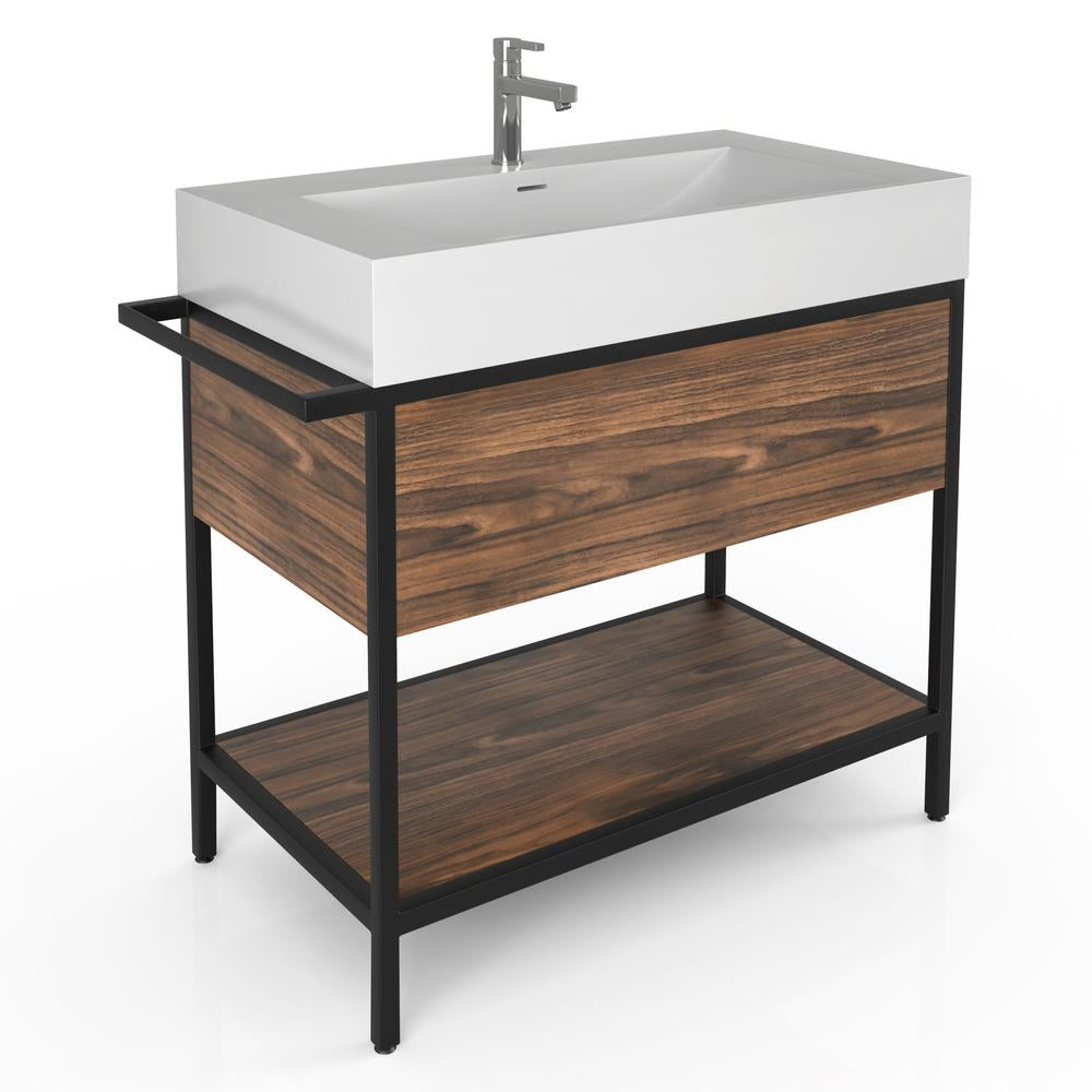 Solid Wood Bathroom Vanity / Console | Drawer & Shelf | Composite Sink | VNG-TOP 36