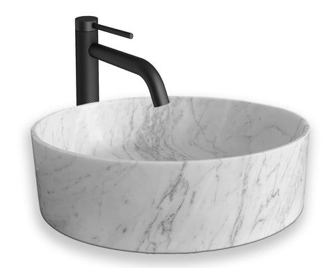 Round Ice Marble Vessel Sink | Solid Natural Stone | 16"