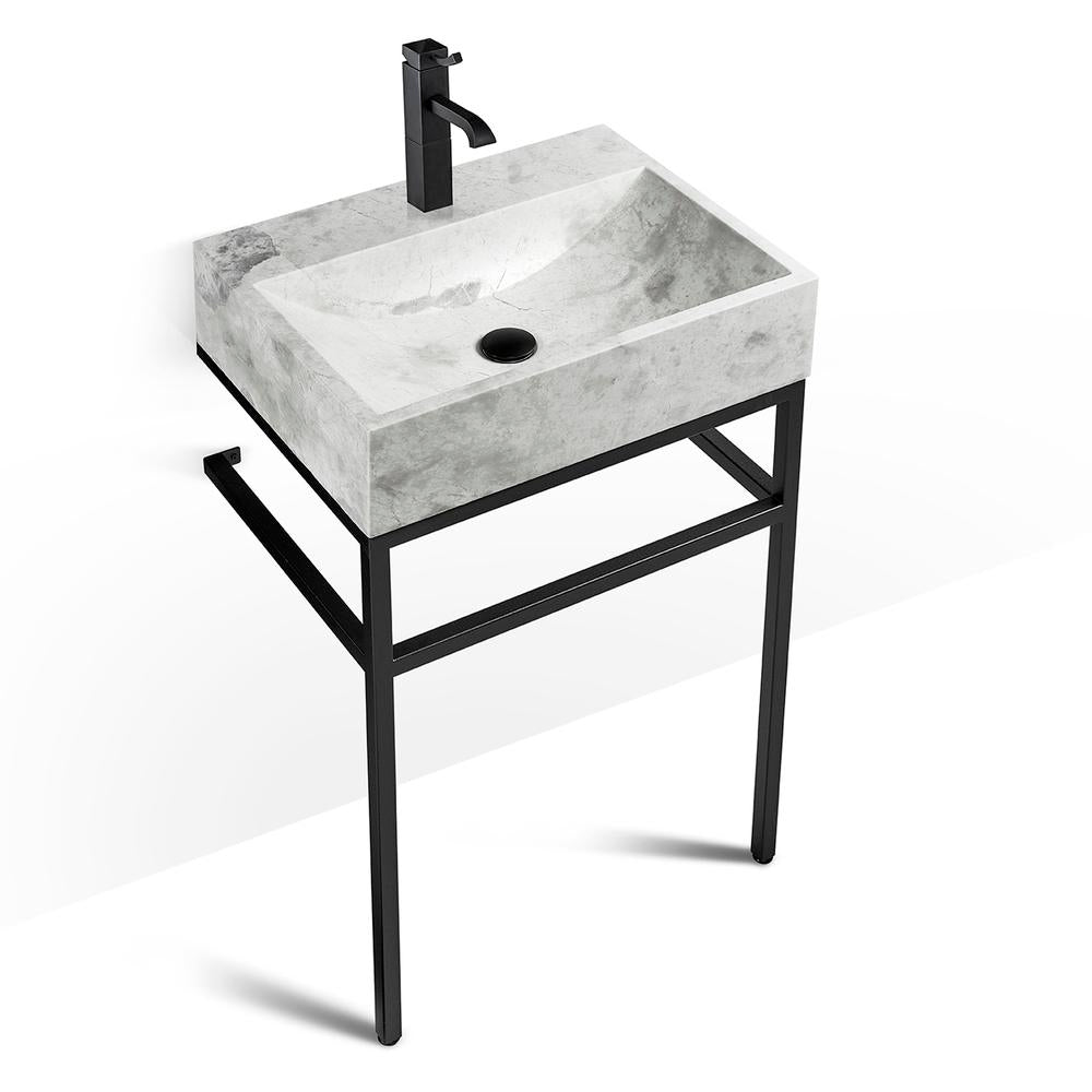 Light Black Bathroom Console | Ice Marble Block Sink | VBT 24