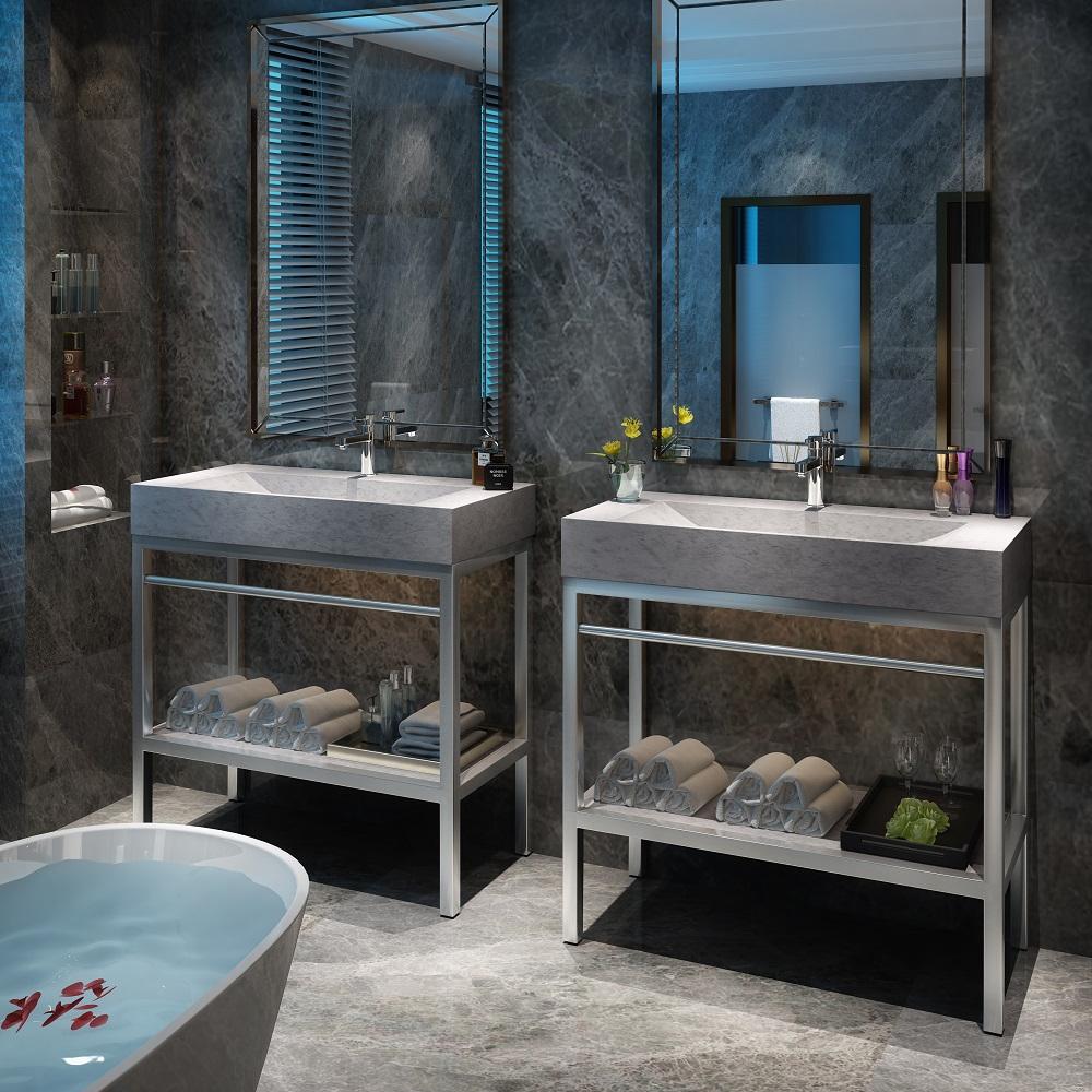 Console de salle de bain en acier inoxydable | Lavabo en marbre glacé | PMV 24