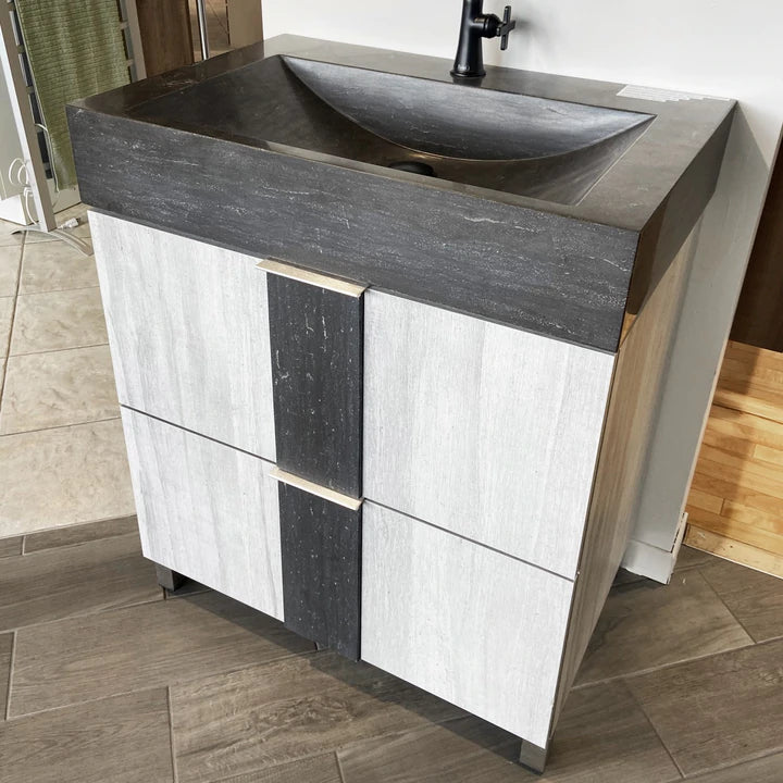 Grey & Limestone Freestanding Bathroom Vanity | Drawers | VPP 36