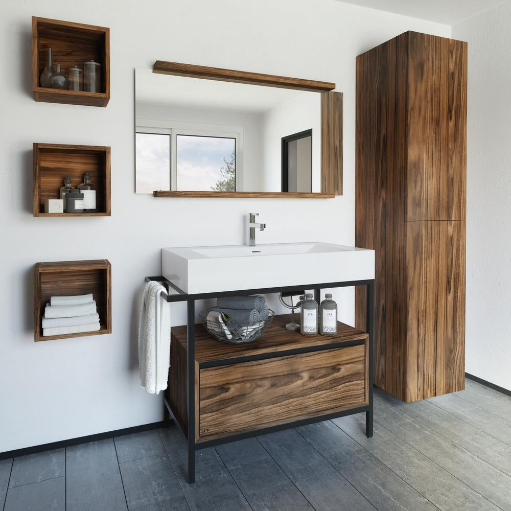Vanité/console de salle de bain en bois massif | Évier composite | VNG-BTM 36