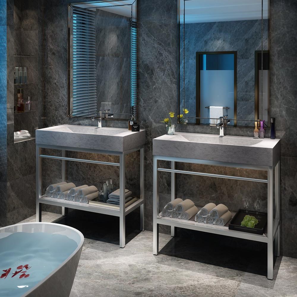 Console de salle de bain en acier inoxydable | Lavabo en marbre glacé | PMV 36