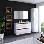 White & Walnut Bathroom Vanity | Slim Composite Sink | VEL 36"