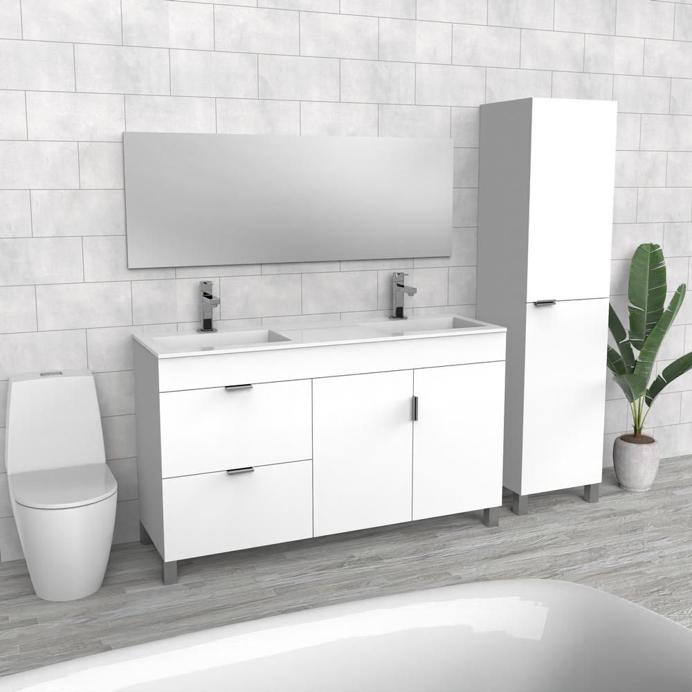 White Freestanding Bathroom Vanity | Drawers & Doors | Double Sink | VMA 60