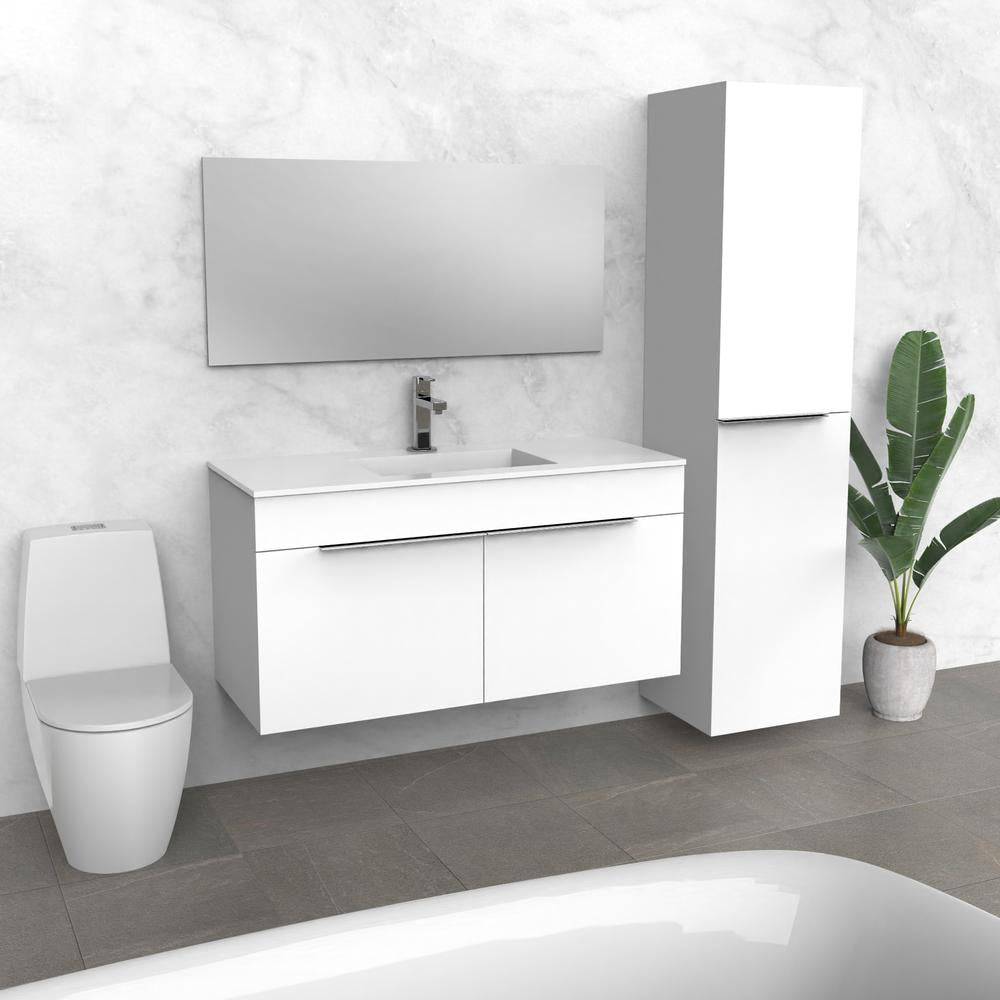 White Floating Bathroom Vanity | Doors | Composite Sink | VMO 48