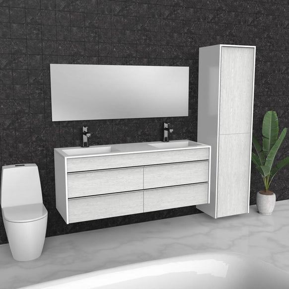 Vanité de salle de bain flottante gris clair | Tiroirs | Évier double | VOU 60