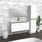 White & Dark Wood Floating Bathroom Vanity | Composite Sink | VLO 48"