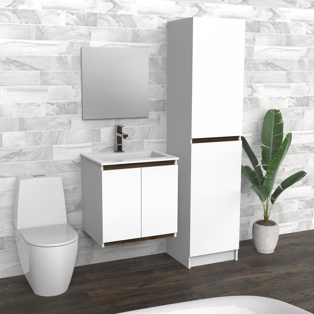 White & Dark Wood Floating Bathroom Vanity | Composite Sink | VLO 24