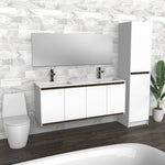 Vanité de salle de bain flottante en bois blanc et noir | Évier double | VLO 60"