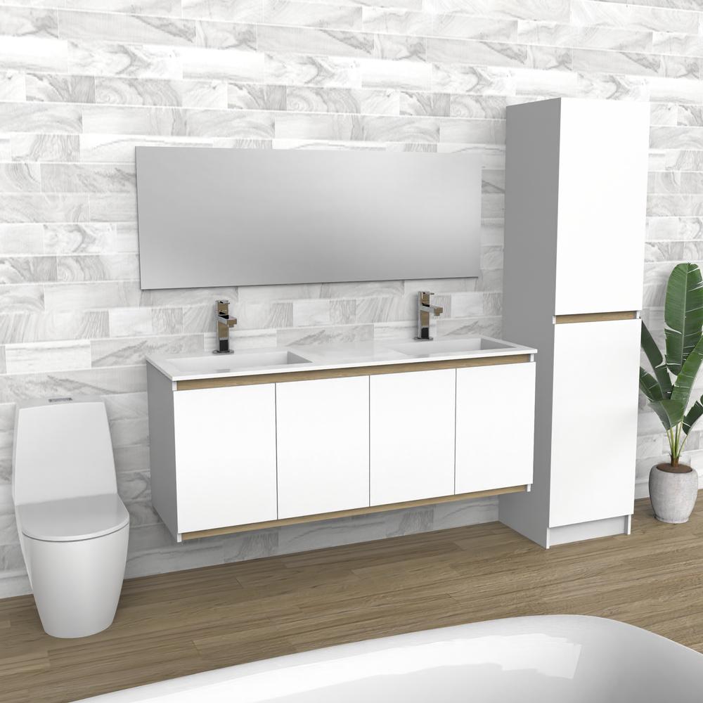 Vanité de salle de bain flottante en bois blanc et clair | Évier double | VLO 60