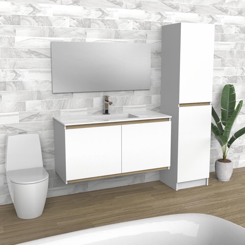 Vanité de salle de bain flottante en bois blanc et clair | Évier | VLO 48