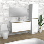 Vanité de salle de bain flottante en bois blanc et clair | Évier | VLO 48"