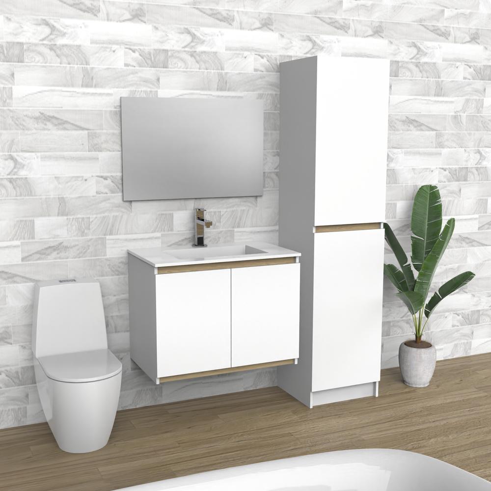 Vanité de salle de bain flottante en bois blanc et clair | Évier | VLO 30