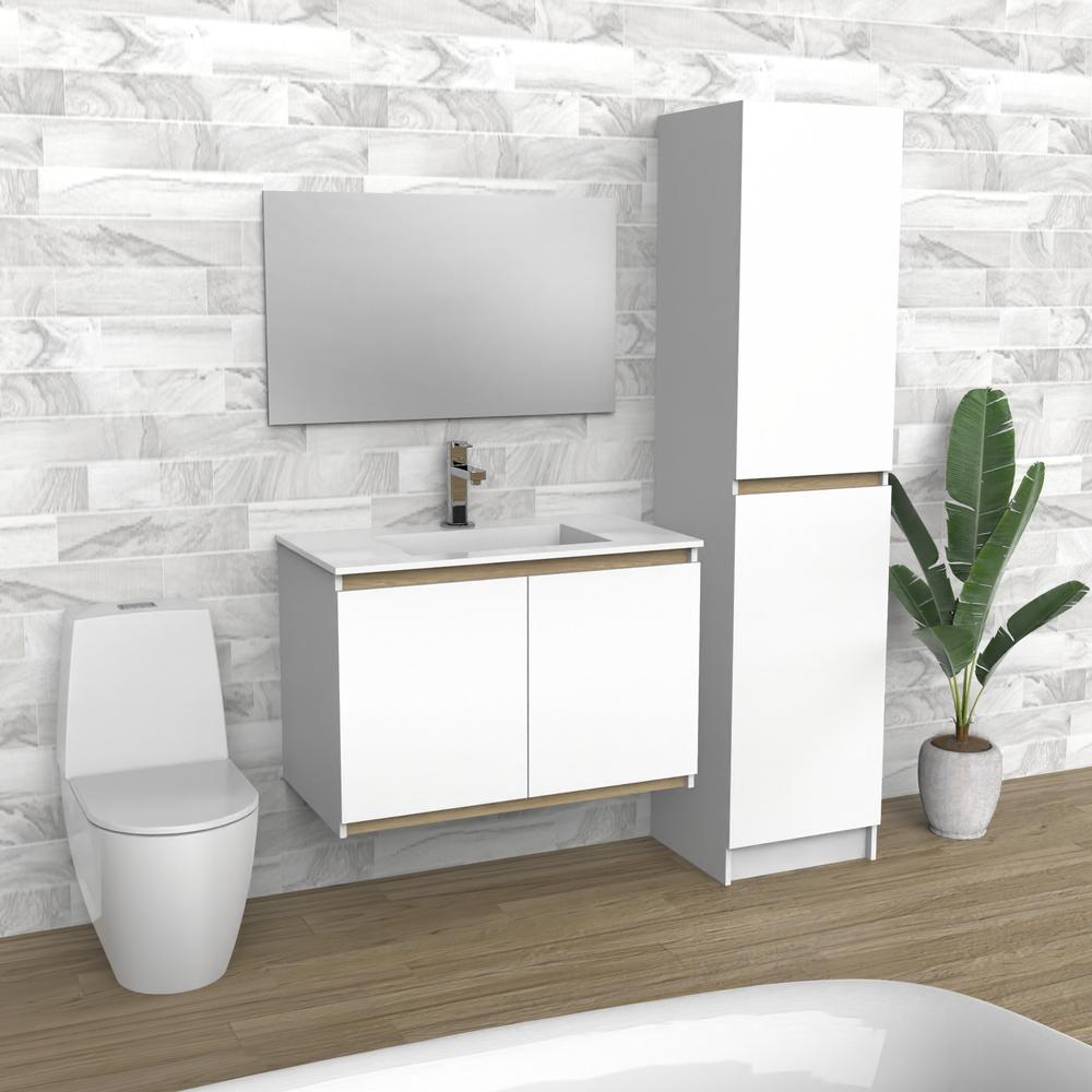 Vanité de salle de bain flottante en bois blanc et clair | Évier | VLO 36