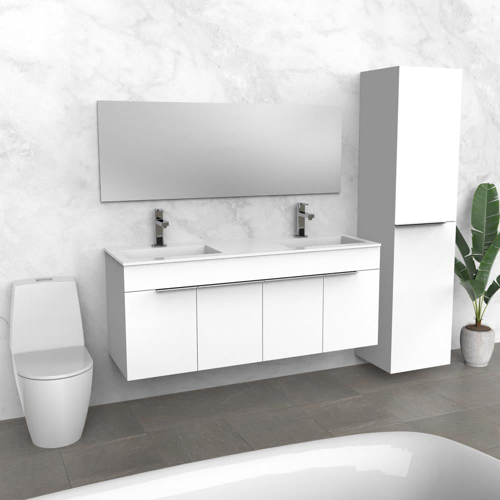 White Floating Bathroom Vanity | Doors | Double Composite Sink | VMO 60