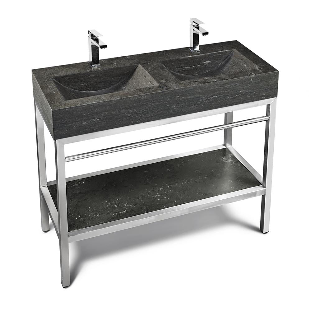 Stainless Steel Bathroom Console | Double Limestome Sink | VNM 48