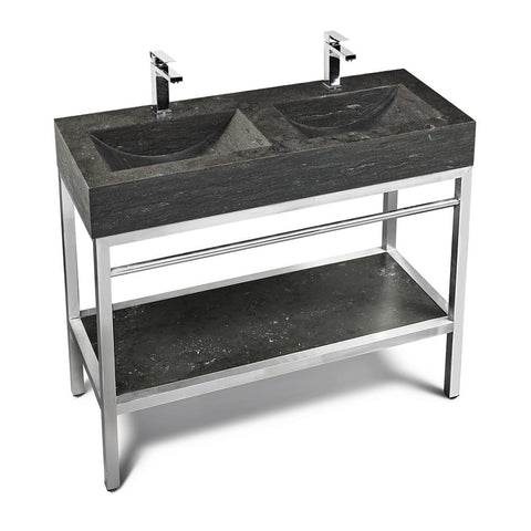 Stainless Steel Bathroom Console | Double Limestome Sink | VNM 48"