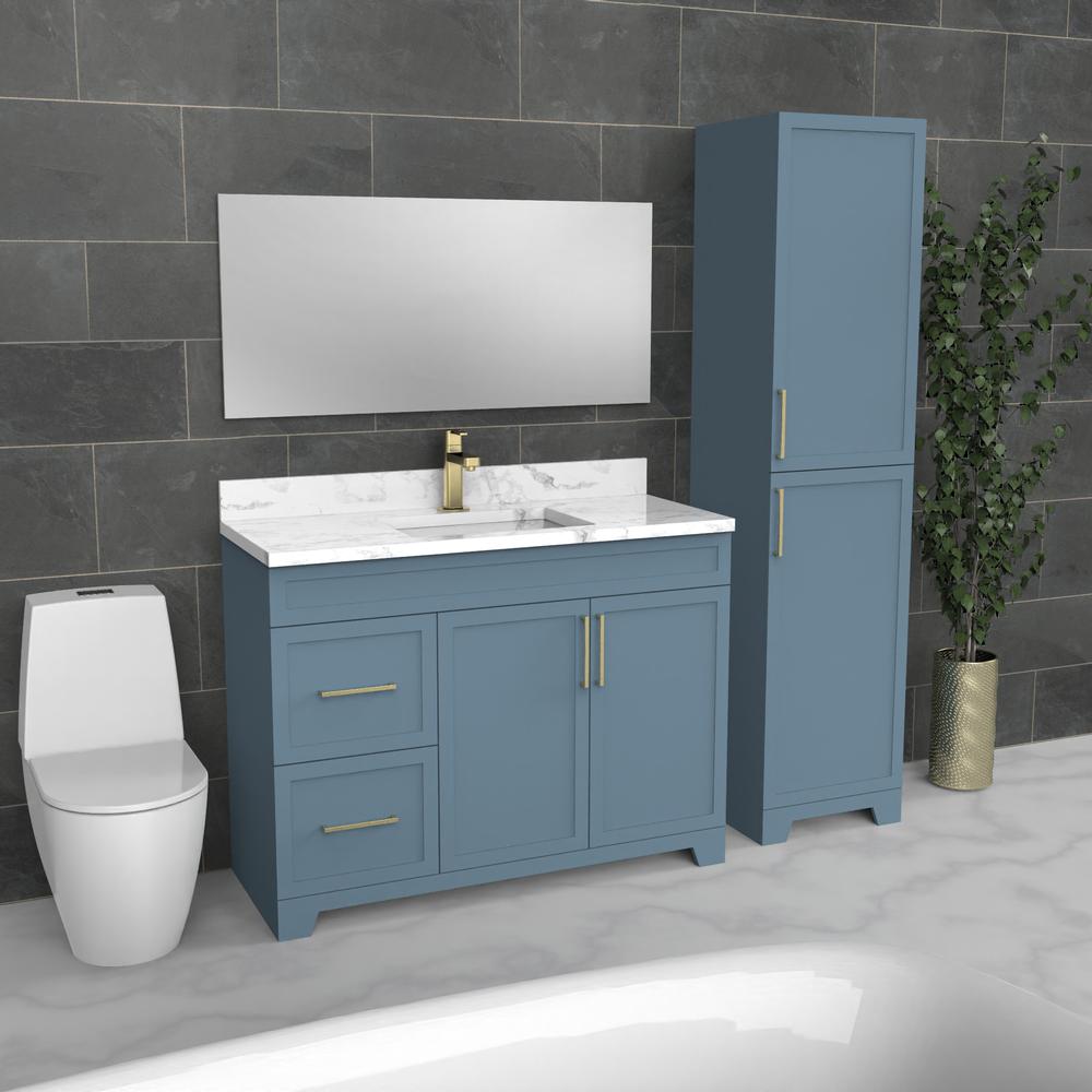 Vanité de salle de bain autoportante de luxe bleu clair | Évier sous plan | VSA 48