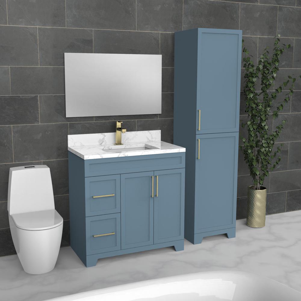 Vanité de salle de bain autoportante de luxe bleu clair | Évier sous plan | VSA 36