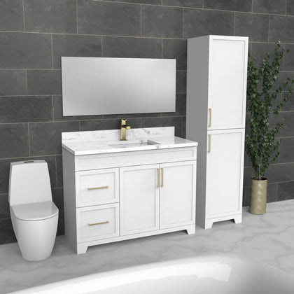 Vanité de salle de bain autoportante de luxe blanche | Évier sous plan | VSA 48"