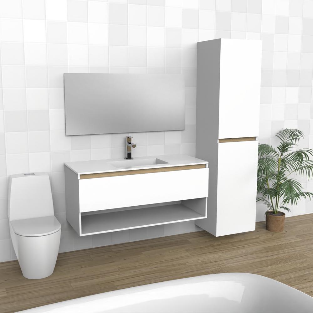 White & Light Wood Floating Bathroom Vanity | Sink | VUN 48