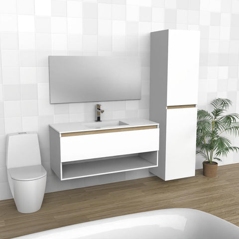 White & Light Wood Floating Bathroom Vanity | Sink | VUN 48"