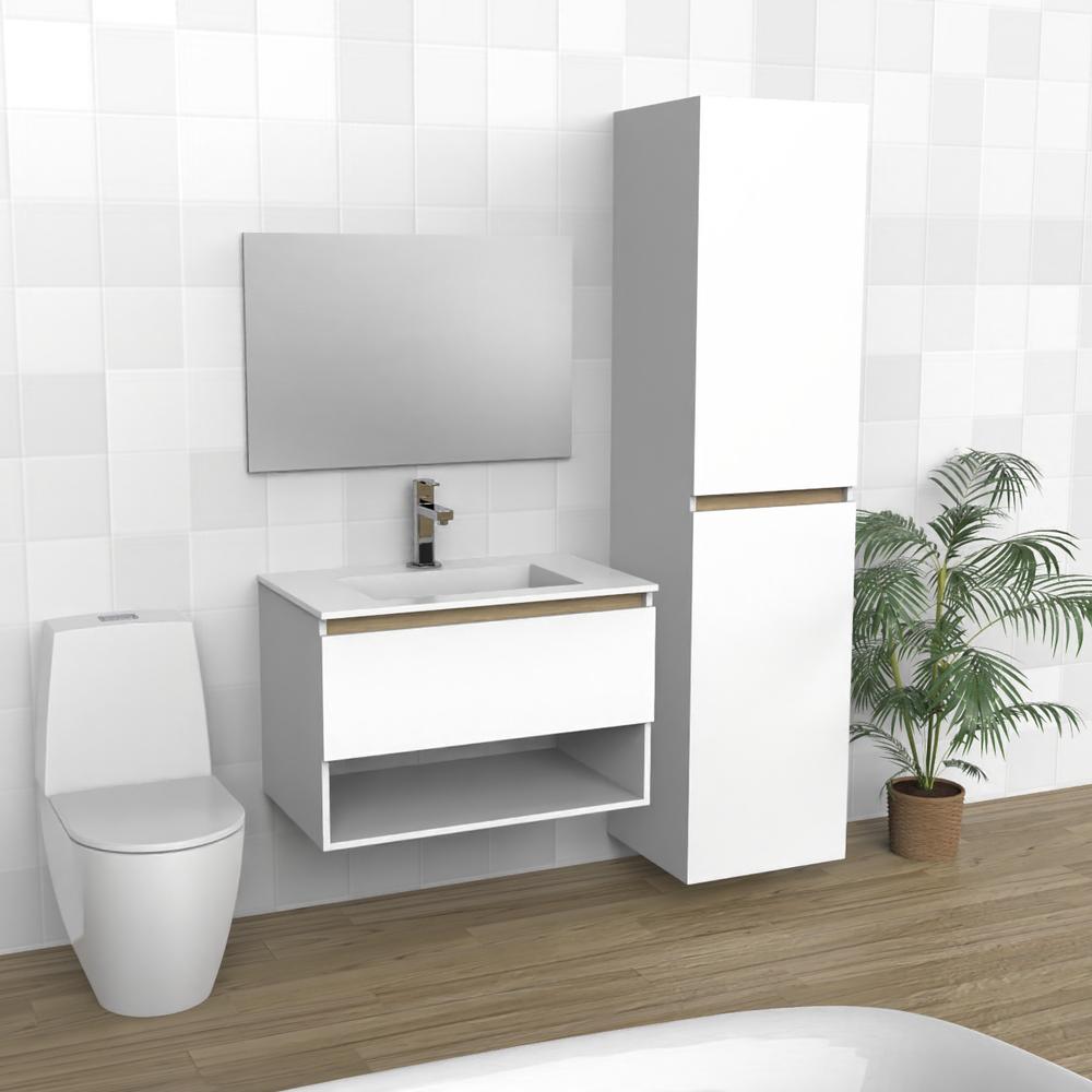 White & Light Wood Floating Bathroom Vanity | Sink | VUN 30