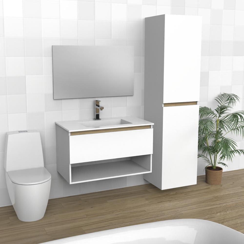 White & Light Wood Floating Bathroom Vanity | Sink | VUN 36
