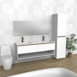 White & Light Wood Floating Bathroom Vanity | Double Sink | VUN 60"