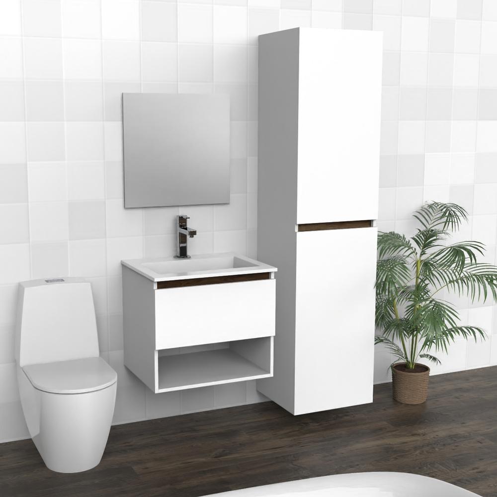 White & Walnut Floating Bathroom Vanity | Sink | VUN 24