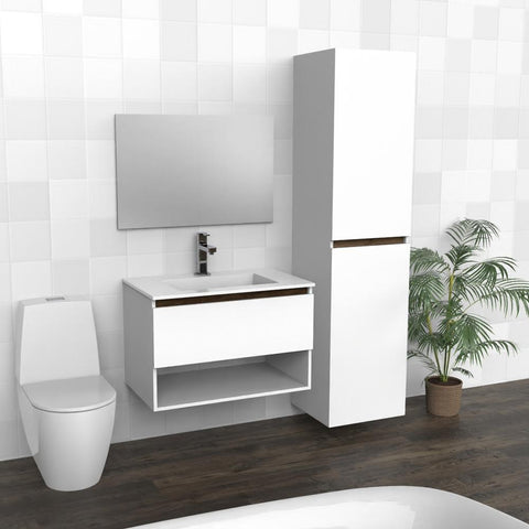 White & Walnut Floating Bathroom Vanity | Sink | VUN 30"