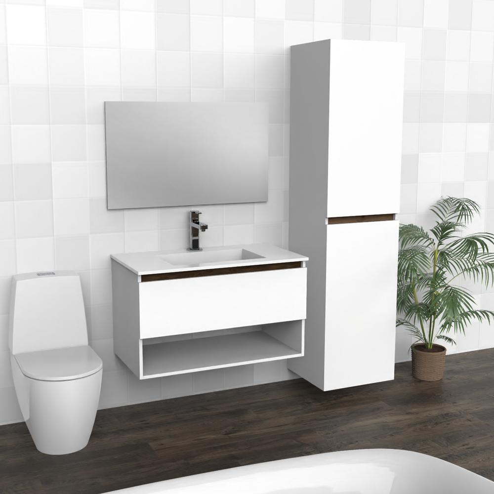 White & Walnut Floating Bathroom Vanity | Sink | VUN 36