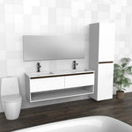 White & Walnut Floating Bathroom Vanity | Double Sink | VUN 60"