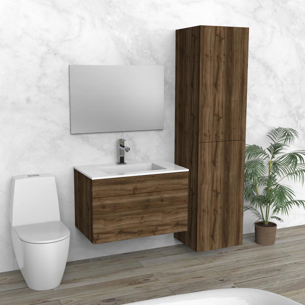 Walnut Floating Bathroom Vanity | Composite Sink | VHU 30