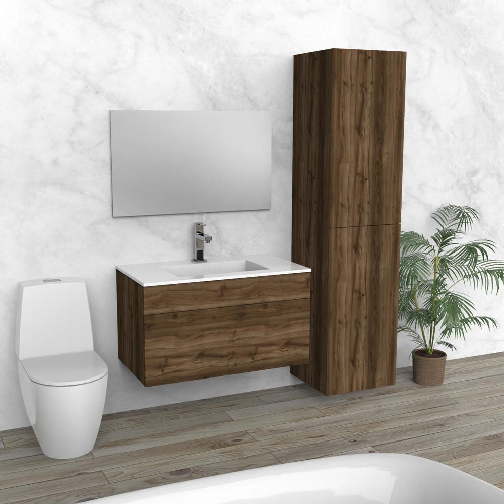 Walnut Floating Bathroom Vanity | Composite Sink | VHU 36