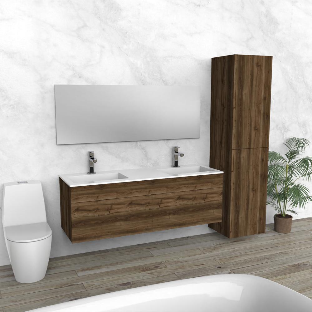 Walnut Floating Bathroom Vanity | Double Composite Sink | VHU 60