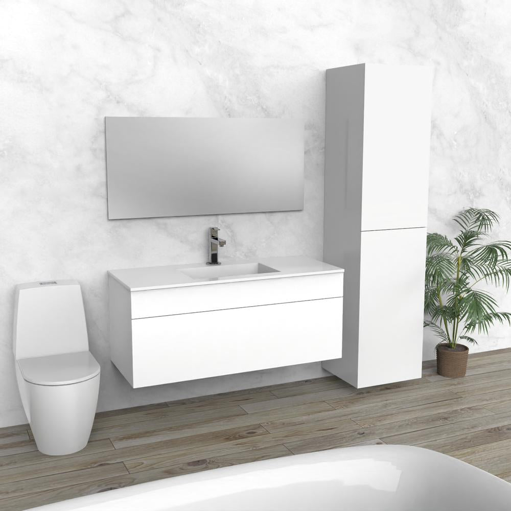 Vanité de salle de bain flottante blanche | Évier composite | VHU 48