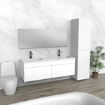 Vanité de salle de bain flottante blanche | Double Évier Composite | VHU 60"