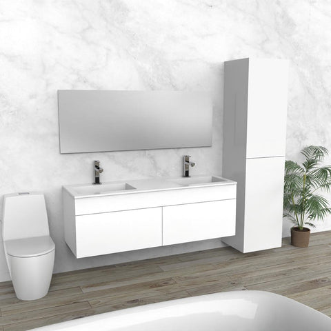 White Floating Bathroom Vanity | Double Composite Sink | VHU 60"