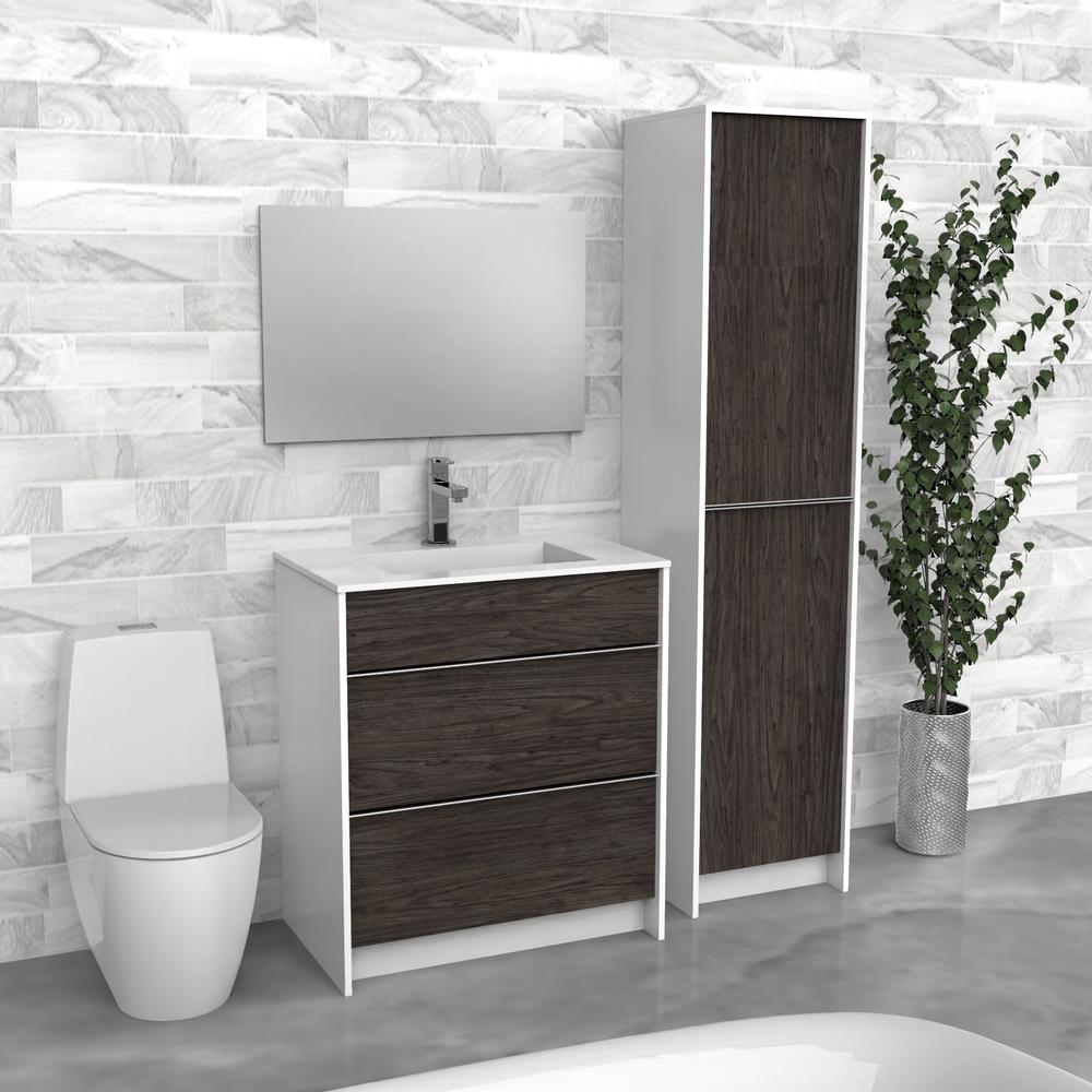 Vanité de salle de bain autoportante en bois foncé | Évier composite | VMI 30