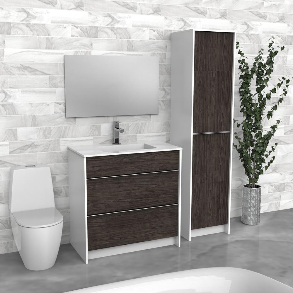 Vanité de salle de bain autoportante en bois foncé | Évier composite | VMI 36