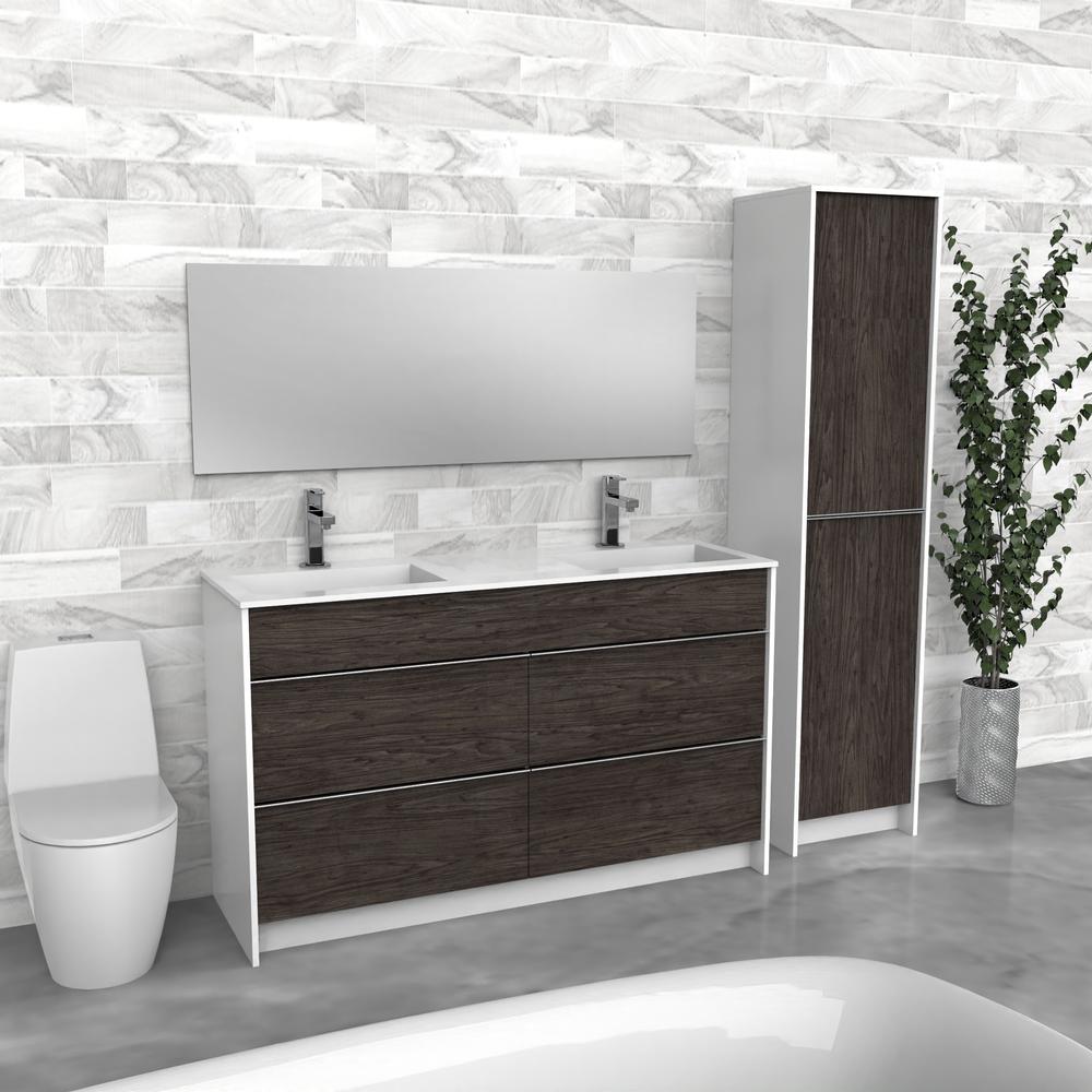 Vanité de salle de bain autoportante en bois foncé | Évier double | VMI 60
