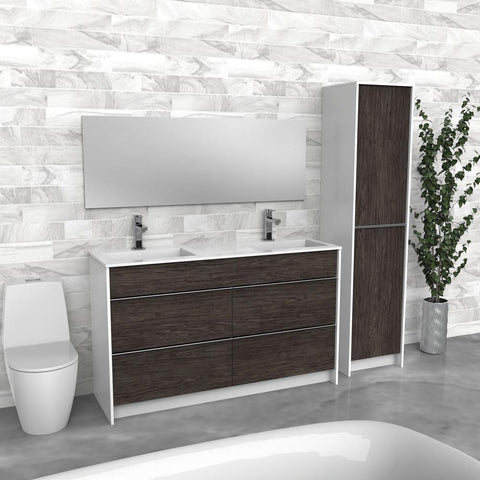 Dark Wood Freestanding Bathroom Vanity | Double Sink | VMI 60"