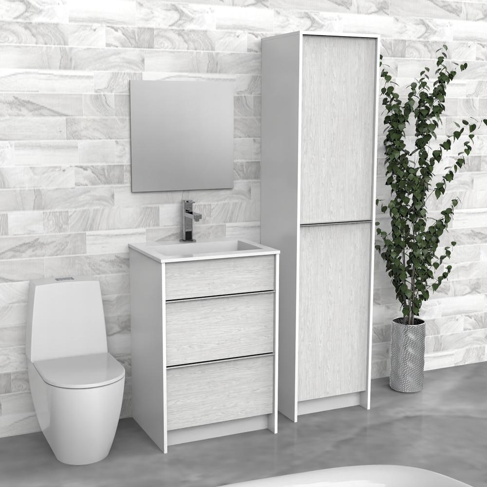 Vanité de salle de bain autoportante blanche | Évier composite | VMI 24