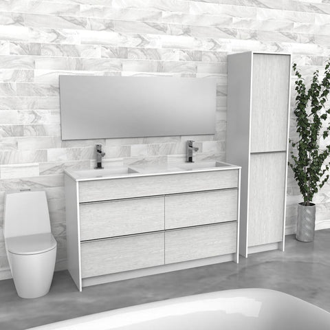 White Freestanding Bathroom Vanity | Double Composite Sink | VMI 60"