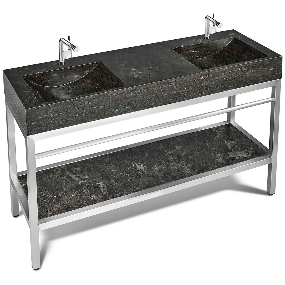 Console de salle de bain en acier inoxydable | Évier double en pierre calcaire | VNM 60