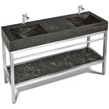 Stainless Steel Bathroom Console | Double Limestone Sink | VNM 60"
