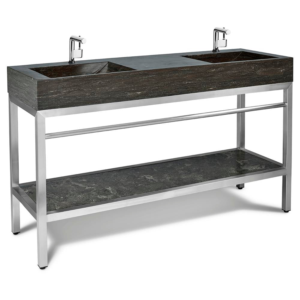 Stainless Steel Bathroom Console | Double Limestone Sink | VNM 60